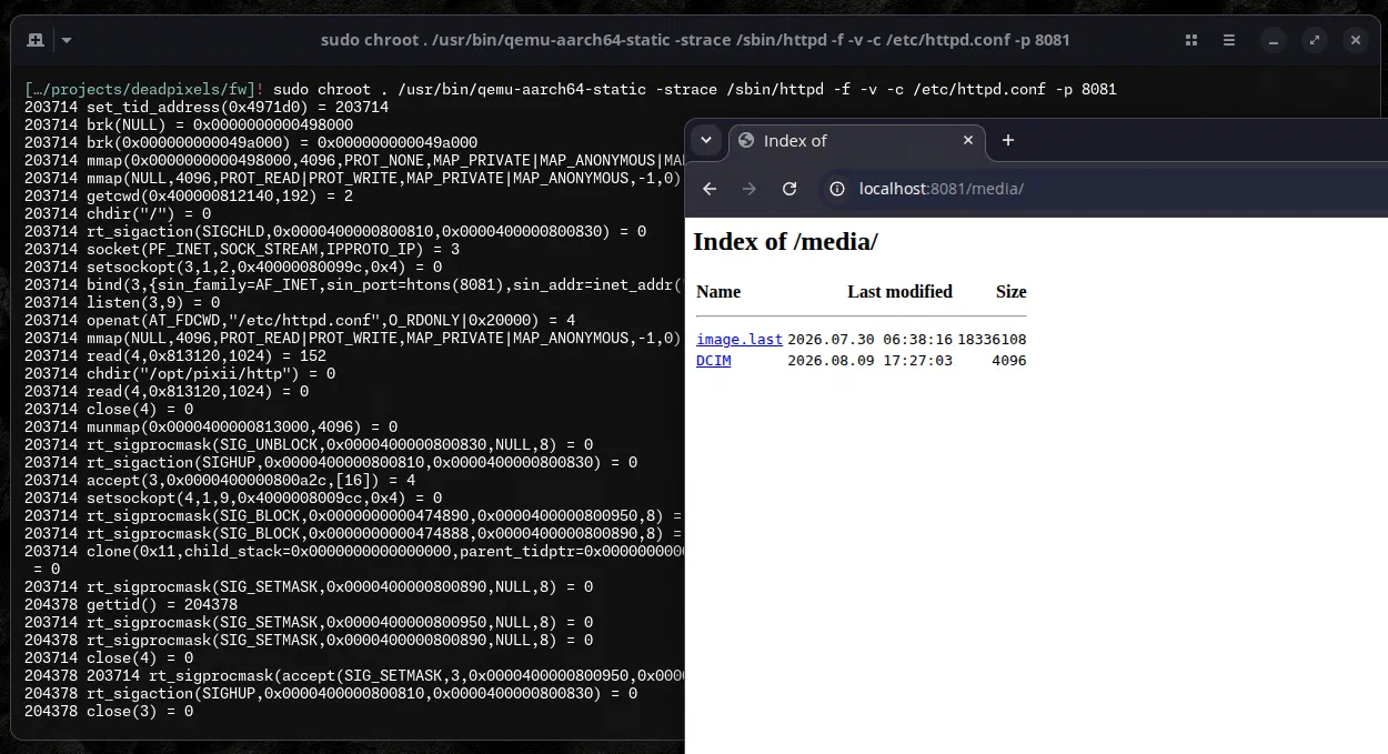 httpd server using chroot and qemu-aarch64-static